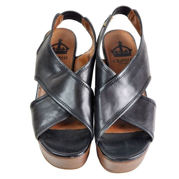 Crown Vintage Leather Platform Wedge Sandals Size 9.5 - Picture 1 of 9